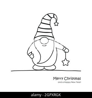 cute christmas dwarf cartoon for coloring book Stock Vector
