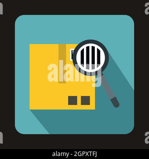 Cardboard box and magnifying glass icon Stock Vector