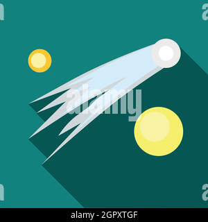 Comet flying through the space icon, flat style Stock Vector