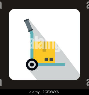 Hand cart with cardboard icon, flat style Stock Vector