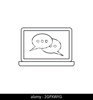 Speech bubbles on laptop icon, outline style Stock Vector