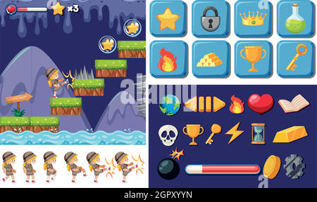 Large scout girl gaming pack Stock Vector