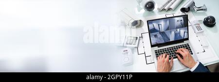 Security Alarm System In Office. CCTV Camera Equipment Stock Photo
