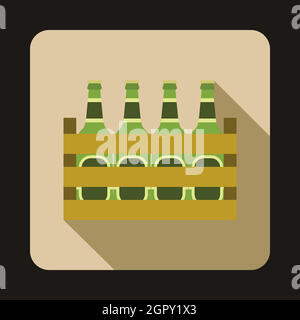 Beer wooden box icon, flat style Stock Vector