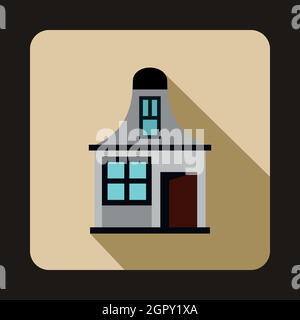 Gray cottage icon in flat style Stock Vector