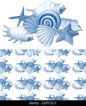 Seamless background design with seashells in blue Stock Vector