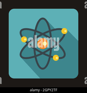 Atom with electrons icon, flat style Stock Vector