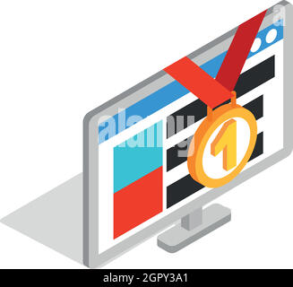 Computer number one icon in isometric 3d style Stock Vector