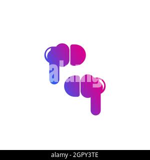 Ear buds, wireless headphones icon on white Stock Vector