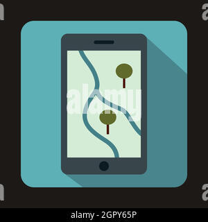 Smartphone with GPS navigator icon, flat style Stock Vector