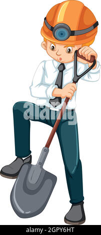An Office Worker Mining on White Background Stock Vector