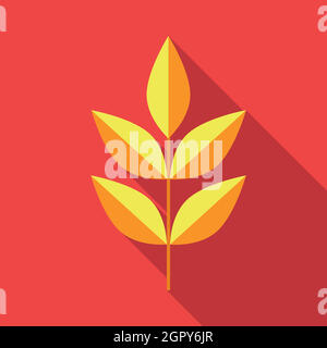 Yellow leaves on a branch icon, flat style Stock Vector