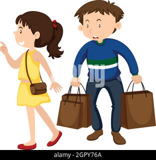 Girl and boy shopping together Stock Vector