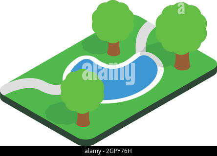 Small pond in the park icon, isometric 3d style Stock Vector