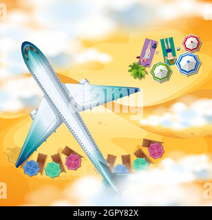 Airplane flying over the beach Stock Vector