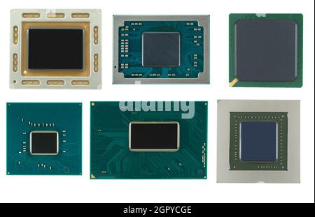 Microcircuits, processors, electronic components, on a white background isolated Stock Photo