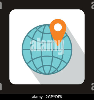 Globe and map pointer icon,flat style Stock Vector