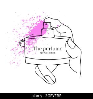 Line art perfume with pink brass. Vector illustration. Stock Vector