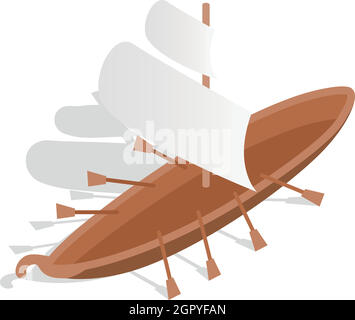 Ship with oars icon, isometric 3d style Stock Vector