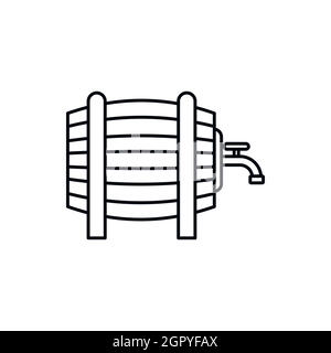 Wooden barrel with tap icon, outline style Stock Vector