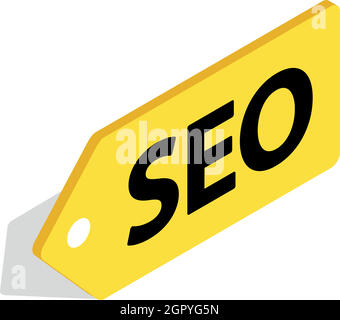 SEO yellow tag icon, isometric 3d style Stock Vector