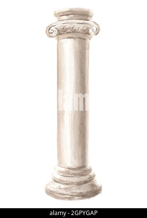 Classic antique marble column, Hand drawn watercolor  illustration,  isolated on white background Stock Photo