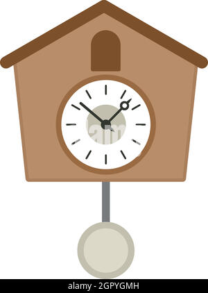 Vintage wooden cuckoo clock icon, flat style Stock Vector