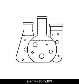 Chemical laboratory flasks icon, outline style Stock Vector