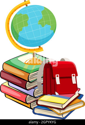 Books and schoolbags on white background Stock Vector