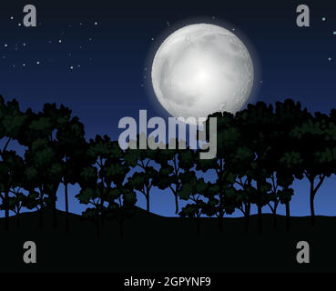 Forest at night with fullmoon background Stock Vector Image & Art - Alamy