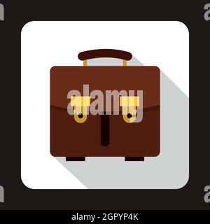 Brown leather briefcase icon, flat style Stock Vector