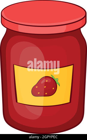 Jar of strawberry jam icon, cartoon style Stock Vector