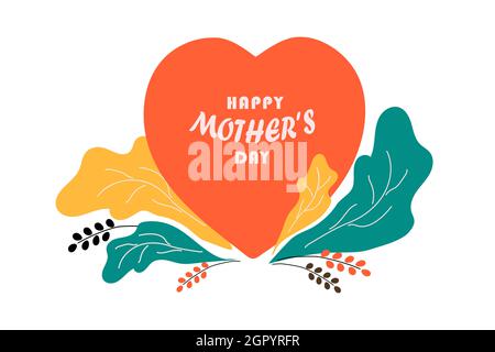 Mother s Day greeting card with heart, petals and floral elements. Poster or banner template. Stock Vector