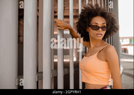 A headshot of a cute dark-skinned woman Stock Photo