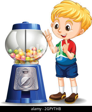 Little boy by the candy machine Stock Vector