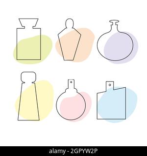 A set of delicate perfume bottles in the style of flat lines. Cosmetic product. Stock Vector