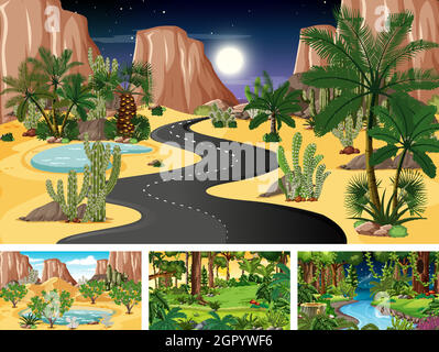 Set of different nature horizontal scenes Stock Vector