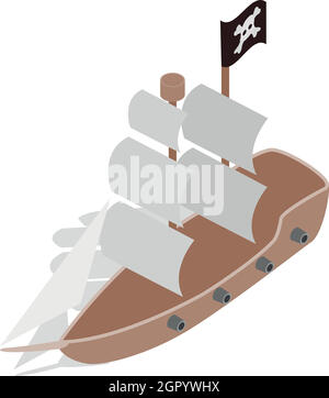 Pirate ship icon, isometric 3d style Stock Vector