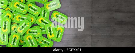 Guilherand-Granges, France - September 30, 2021. French Presidential election.  Election vote pins with logo of French party Les verts. Election or vo Stock Photo