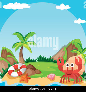 Background scene with hermit crab on island Stock Vector