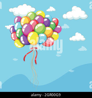 Background template with balloons in blue sky Stock Vector