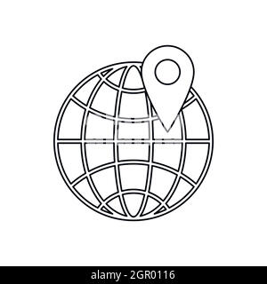 Globe and map pointe icon, outline style Stock Vector