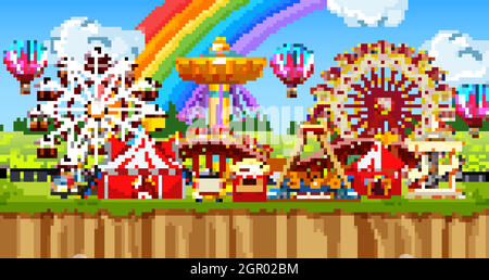 Scene with many rides in the funpark on white background illustration ...
