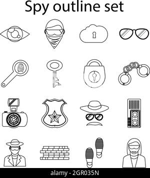 Spy icons set in outline style Stock Vector