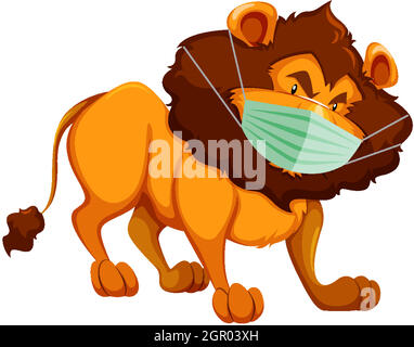 Lion cartoon character wearing mask Stock Vector