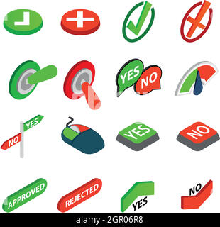 Yes or No icons set, isometric 3d style Stock Vector