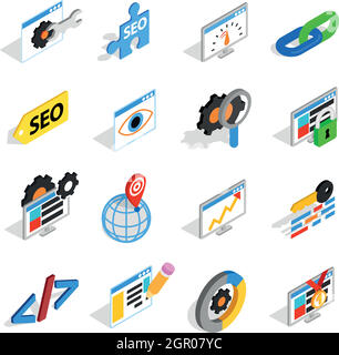 SEO icons set, isometric 3d style Stock Vector