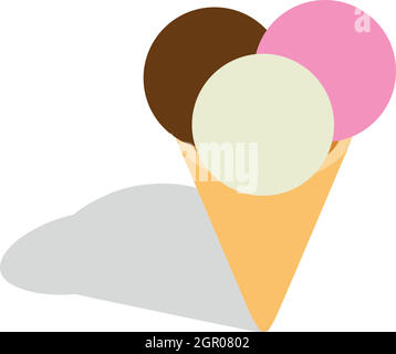 Mixed ice cream scoops in a cone icon Stock Vector