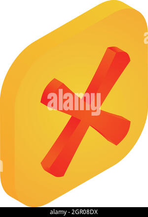 Yellow button with cross icon, isometric 3d style Stock Vector