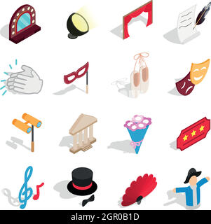 Theatre icons set , isometric 3d style Stock Vector